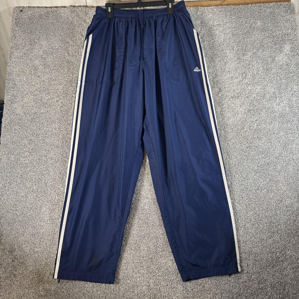 Vintage Adidas Track Pants Mens 32x30 Navy Blue 3 Stripes Zip Ankle Warm Up 00s